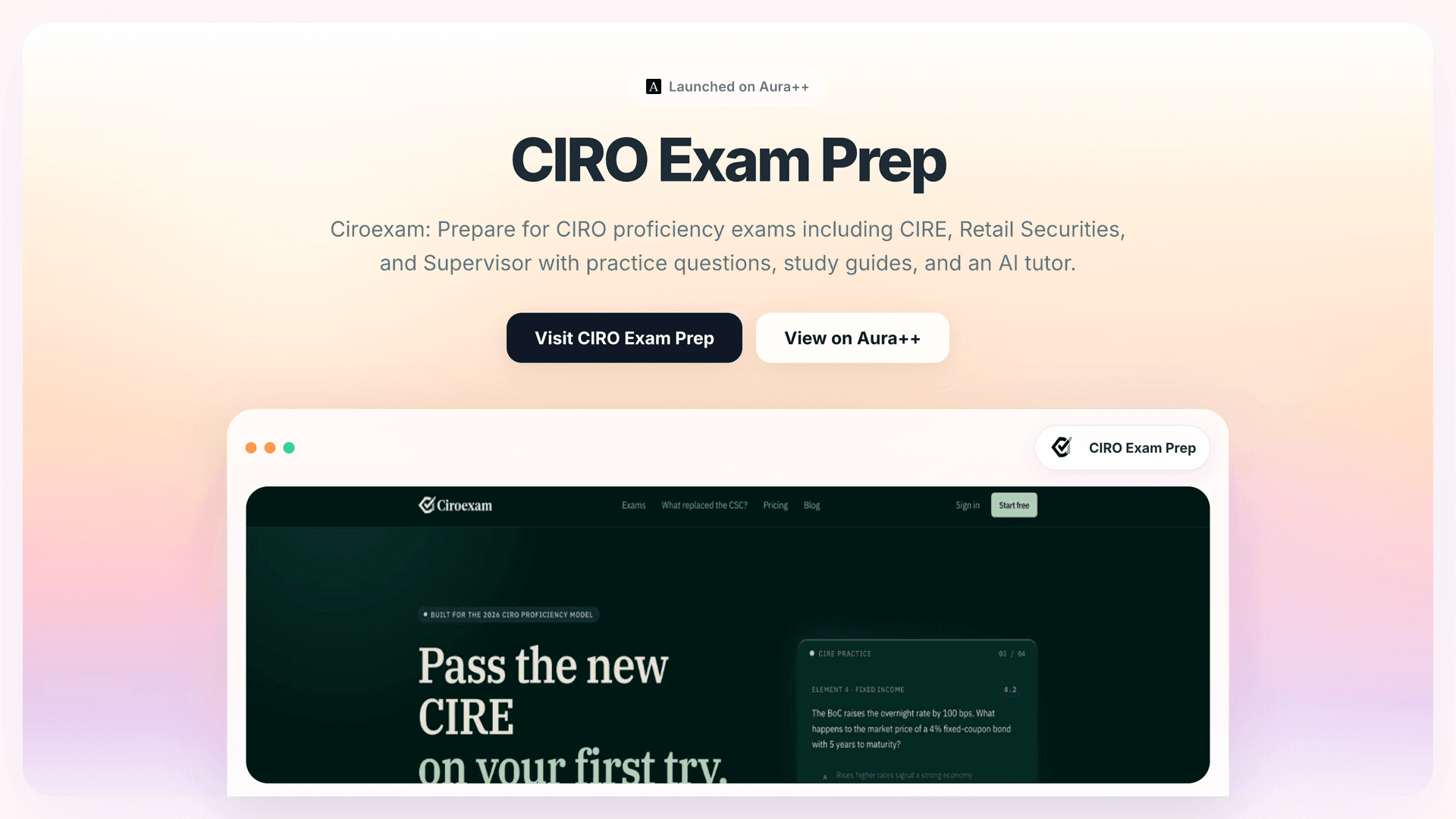 CIRO Exam Prep launch story featured image on Aura++