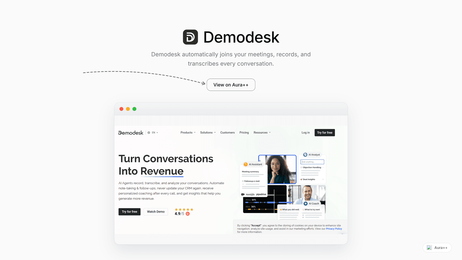 Demodesk launch story featured image on Aura++