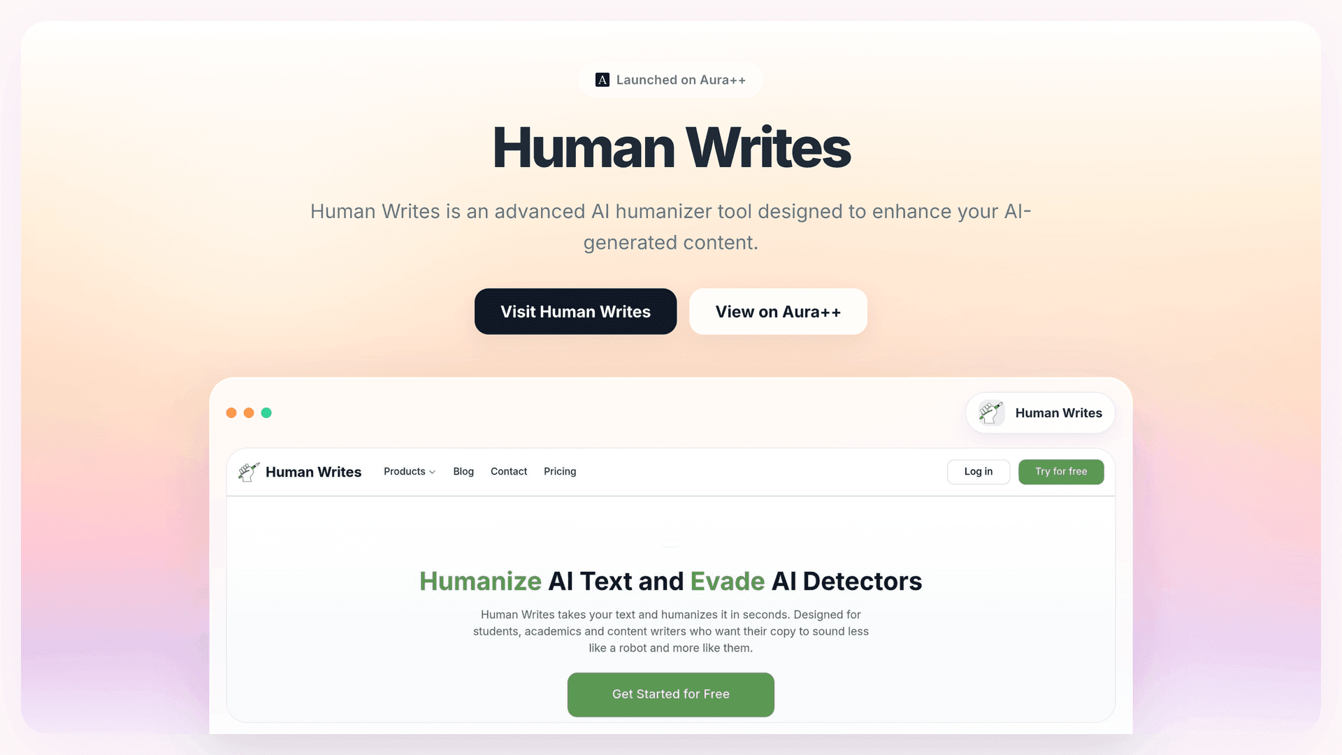 Human Writes launch story featured image on Aura++