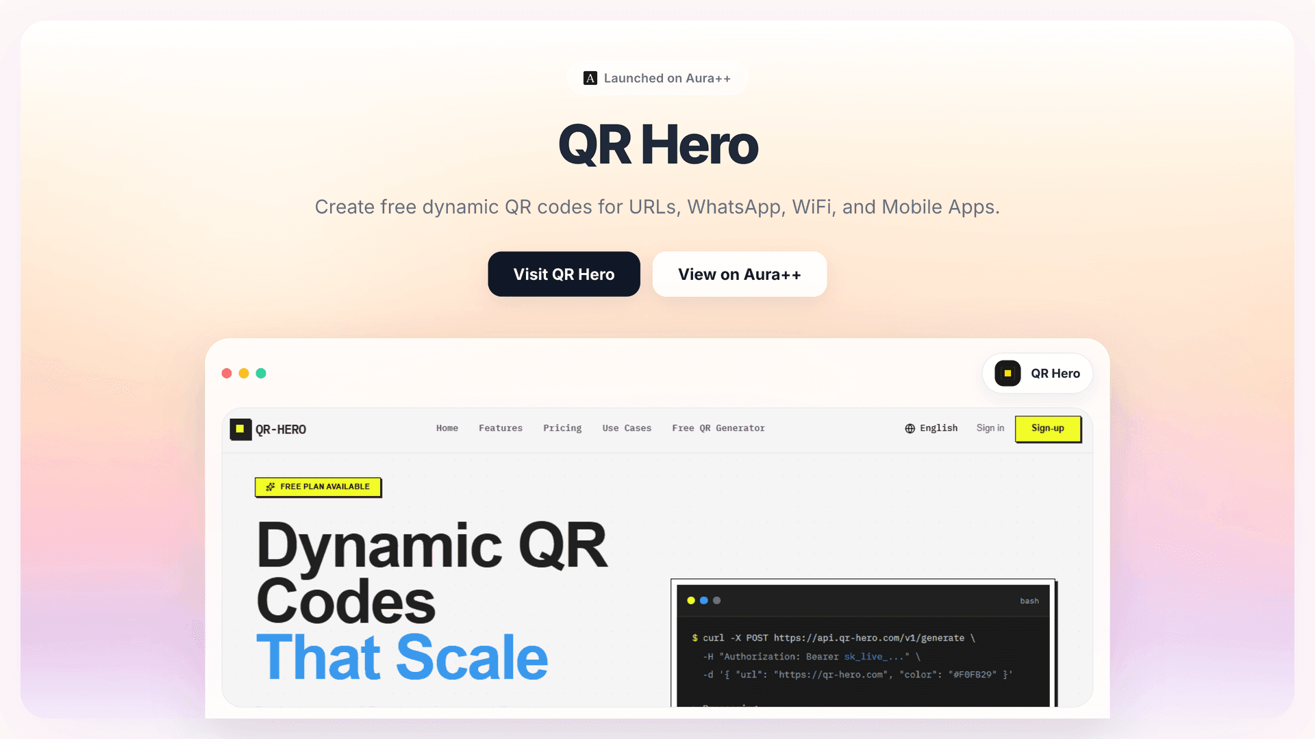 QR Hero launch story featured image on Aura++