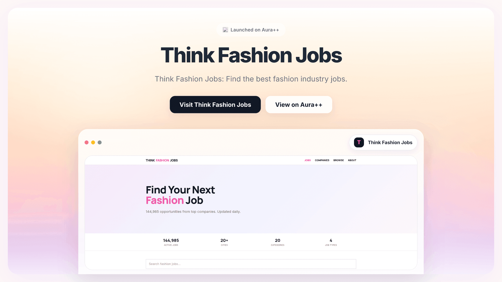 Think Fashion Jobs launch story featured image on Aura++