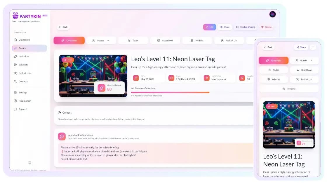 Partykin product preview for startup listing on Aura++