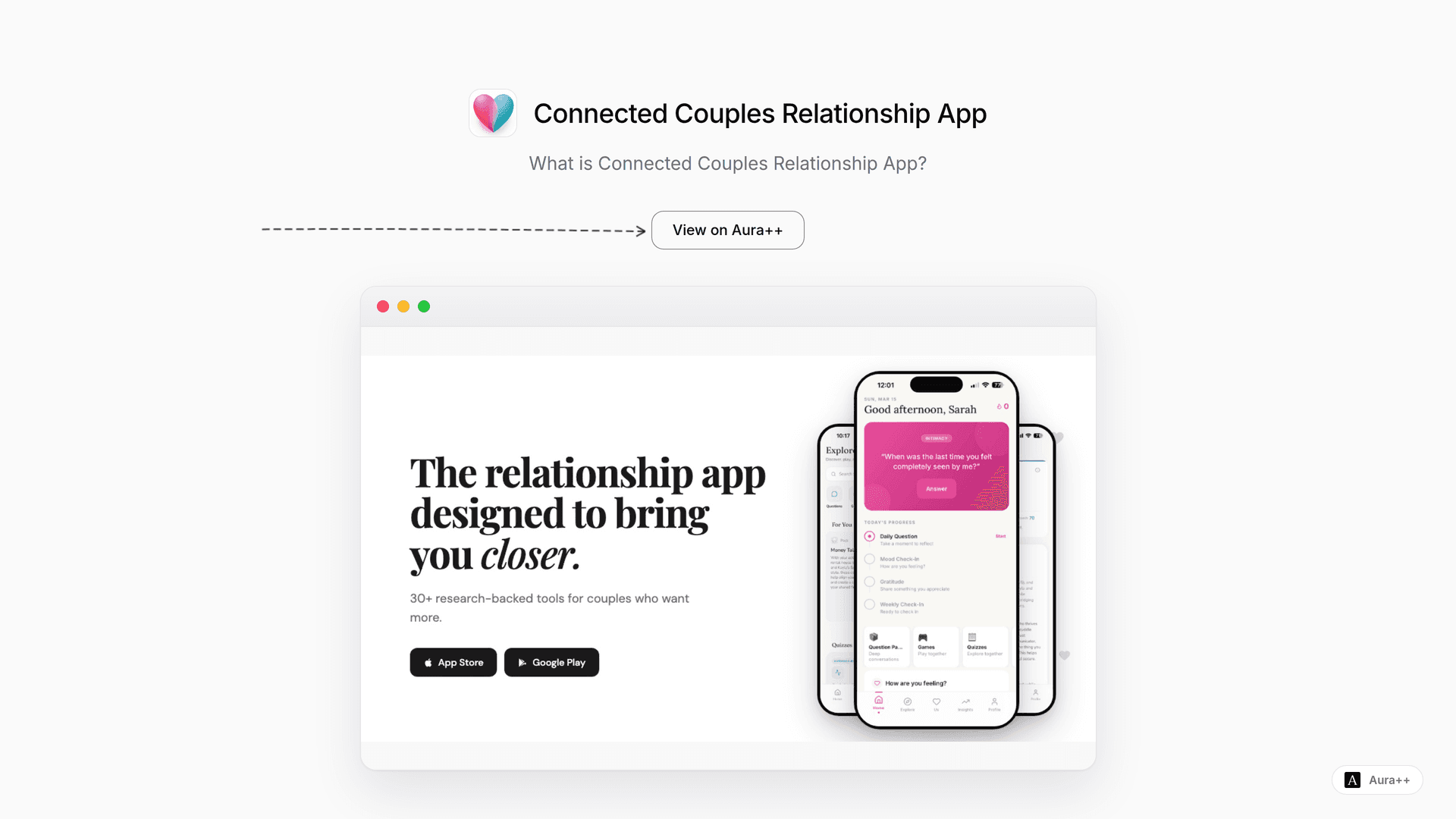 Connected Couples Relationship App launch story featured image on Aura++