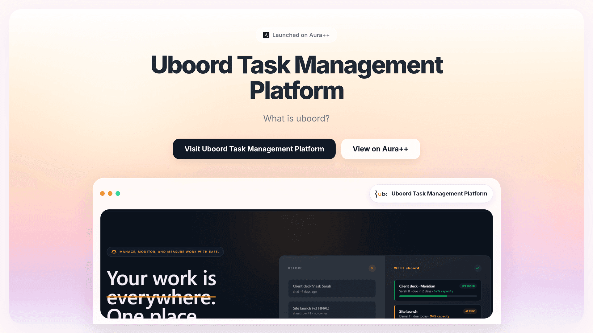 Uboord Task Management Platform launch story featured image on Aura++