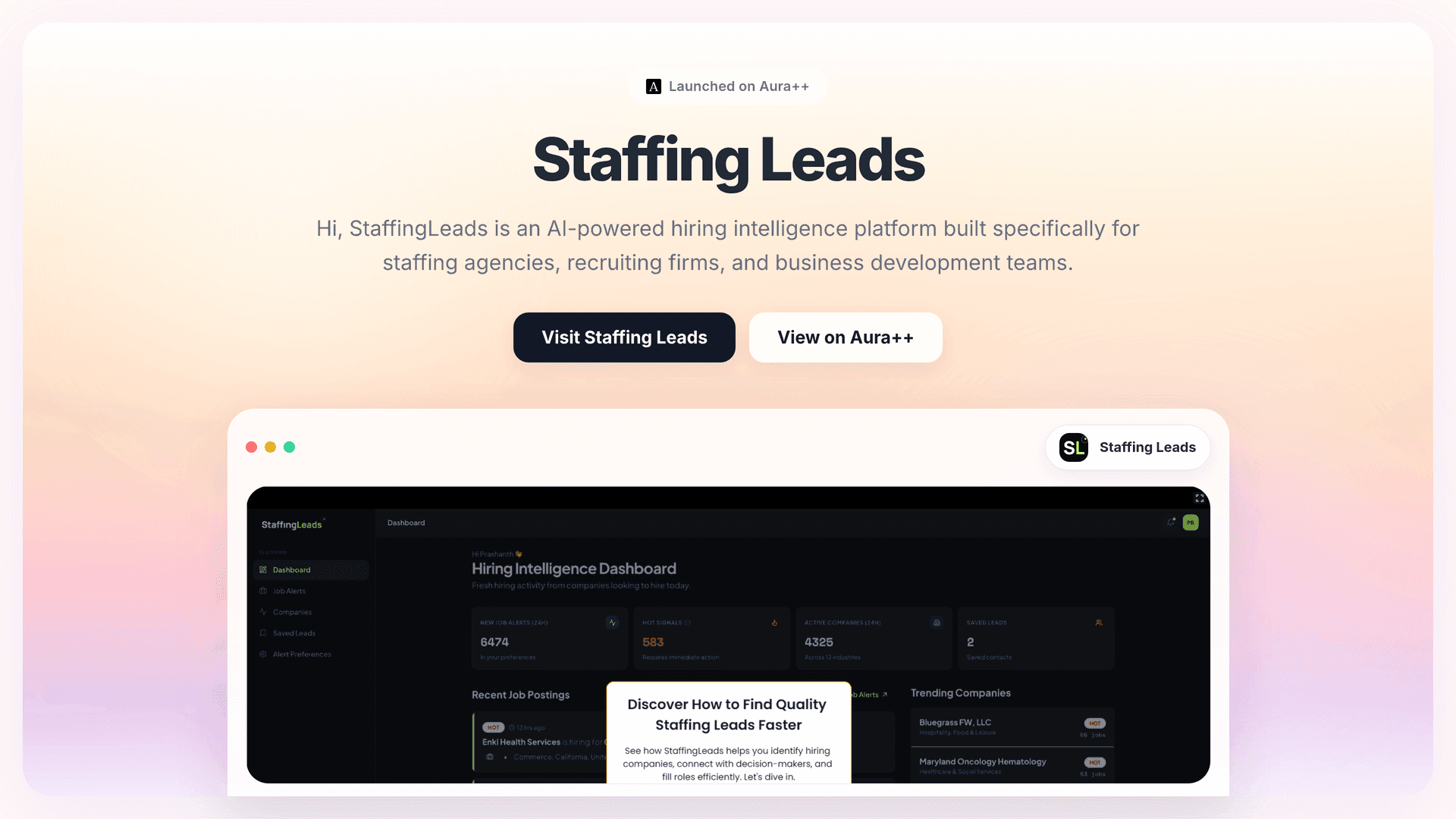 Staffing Leads launch story featured image on Aura++