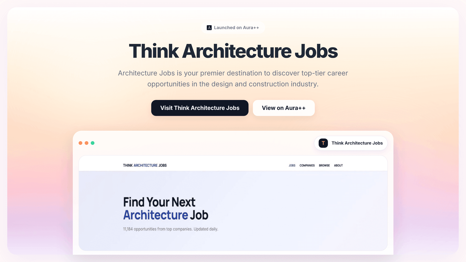 Think Architecture Jobs launch story featured image on Aura++
