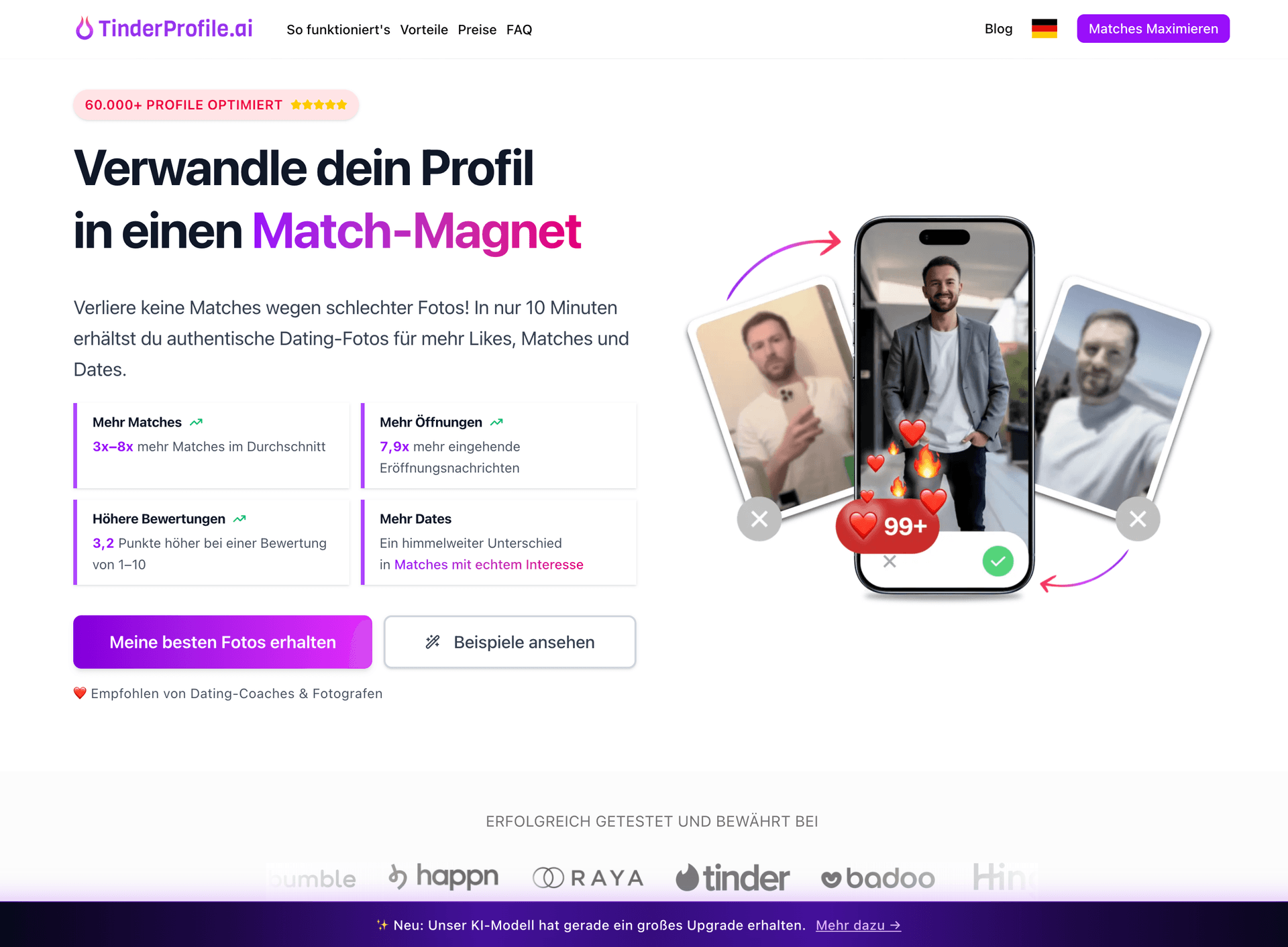 TinderProfile.ai product preview for startup listing on Aura++
