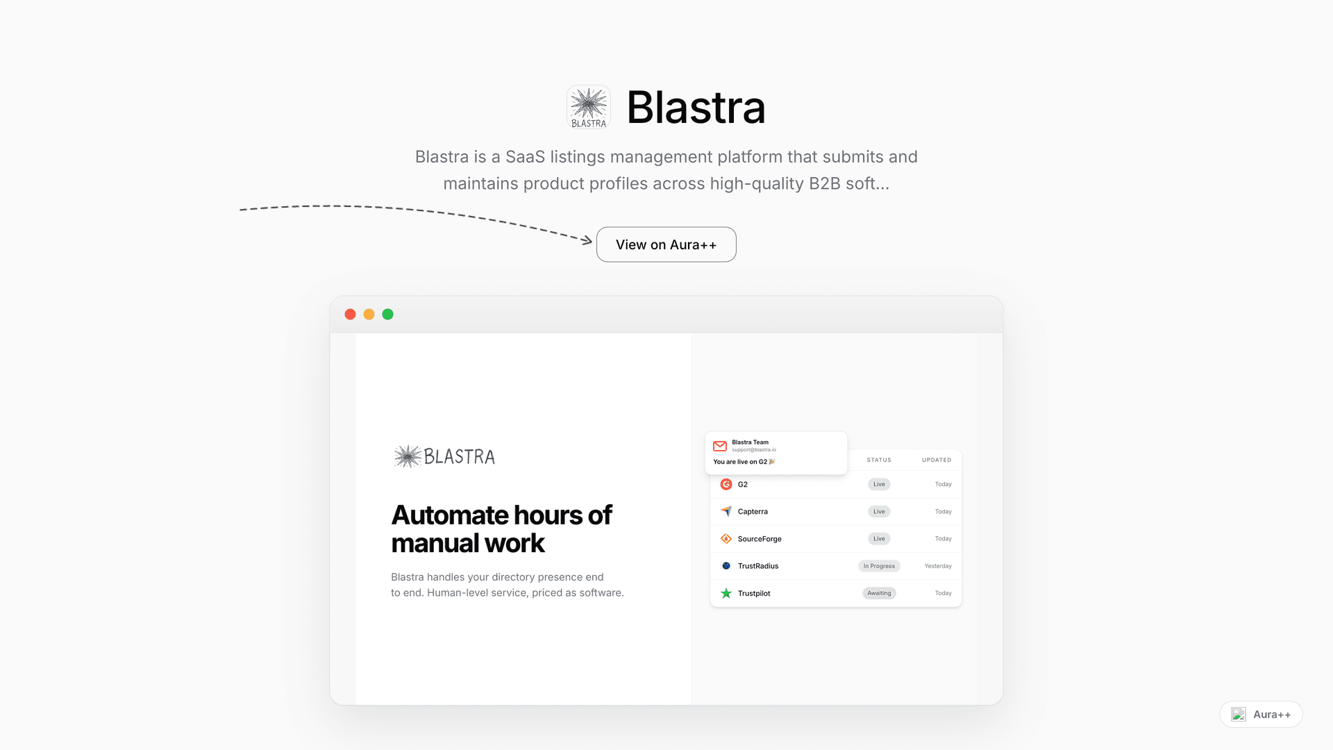 Blastra launch story featured image on Aura++