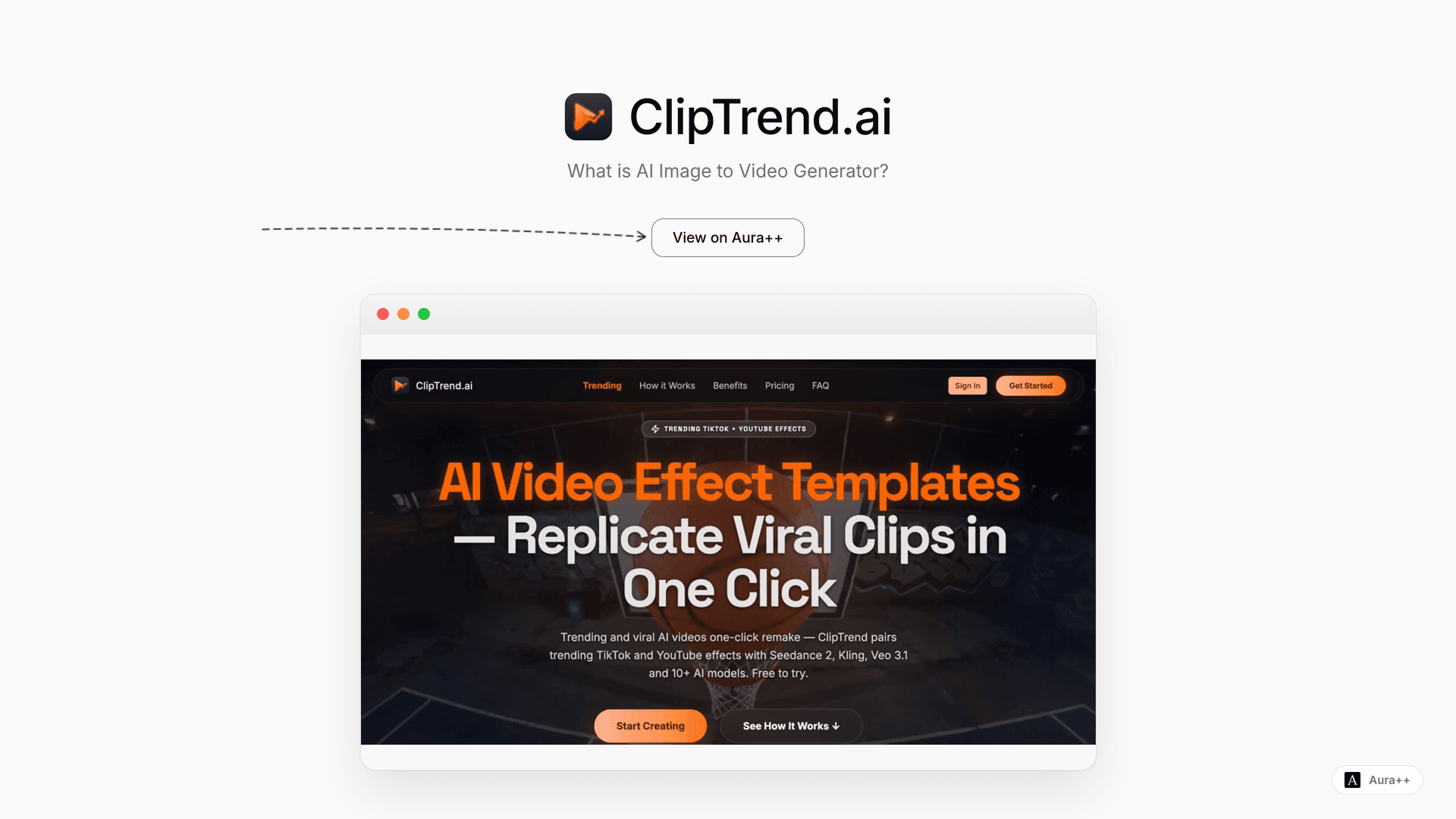 ClipTrend.ai launch story featured image on Aura++