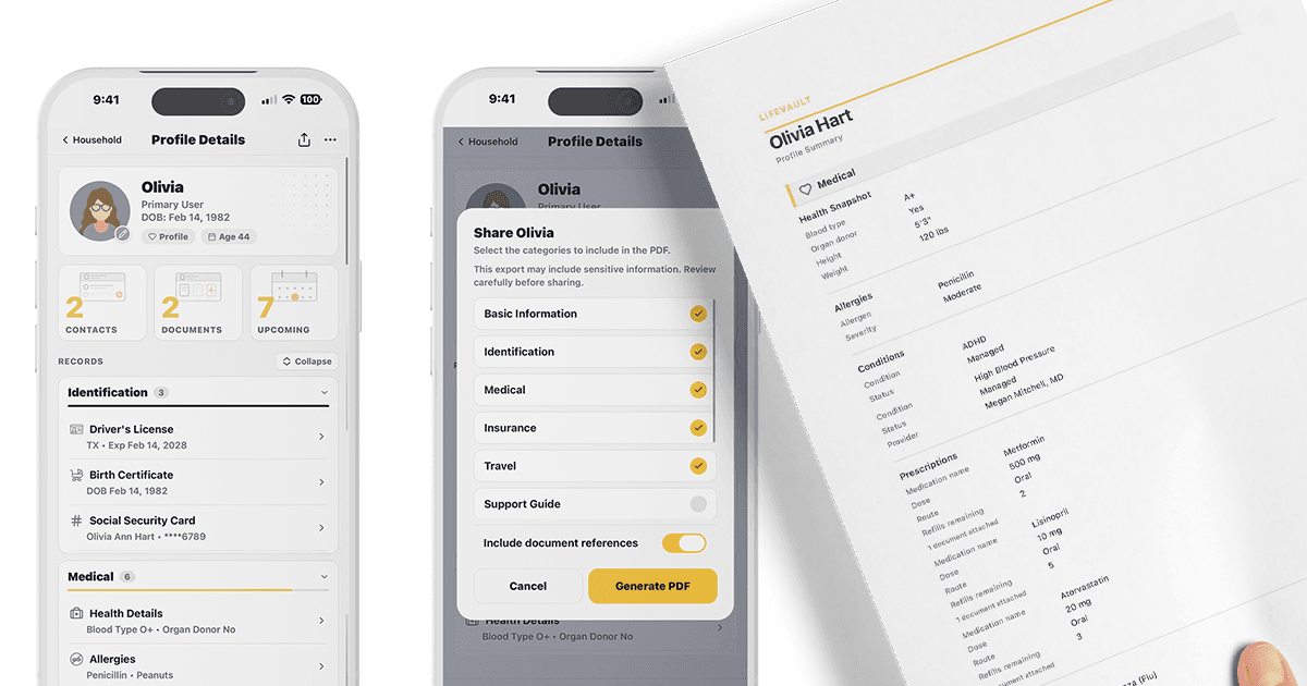 LifeVault: Life Organized product preview for startup listing on Aura++