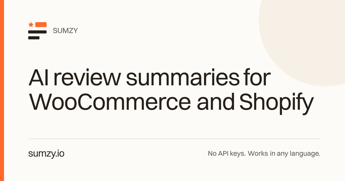 Sumzy.io | AI Review Summaries for Shopify & WooCommerce product preview for startup listing on Aura++