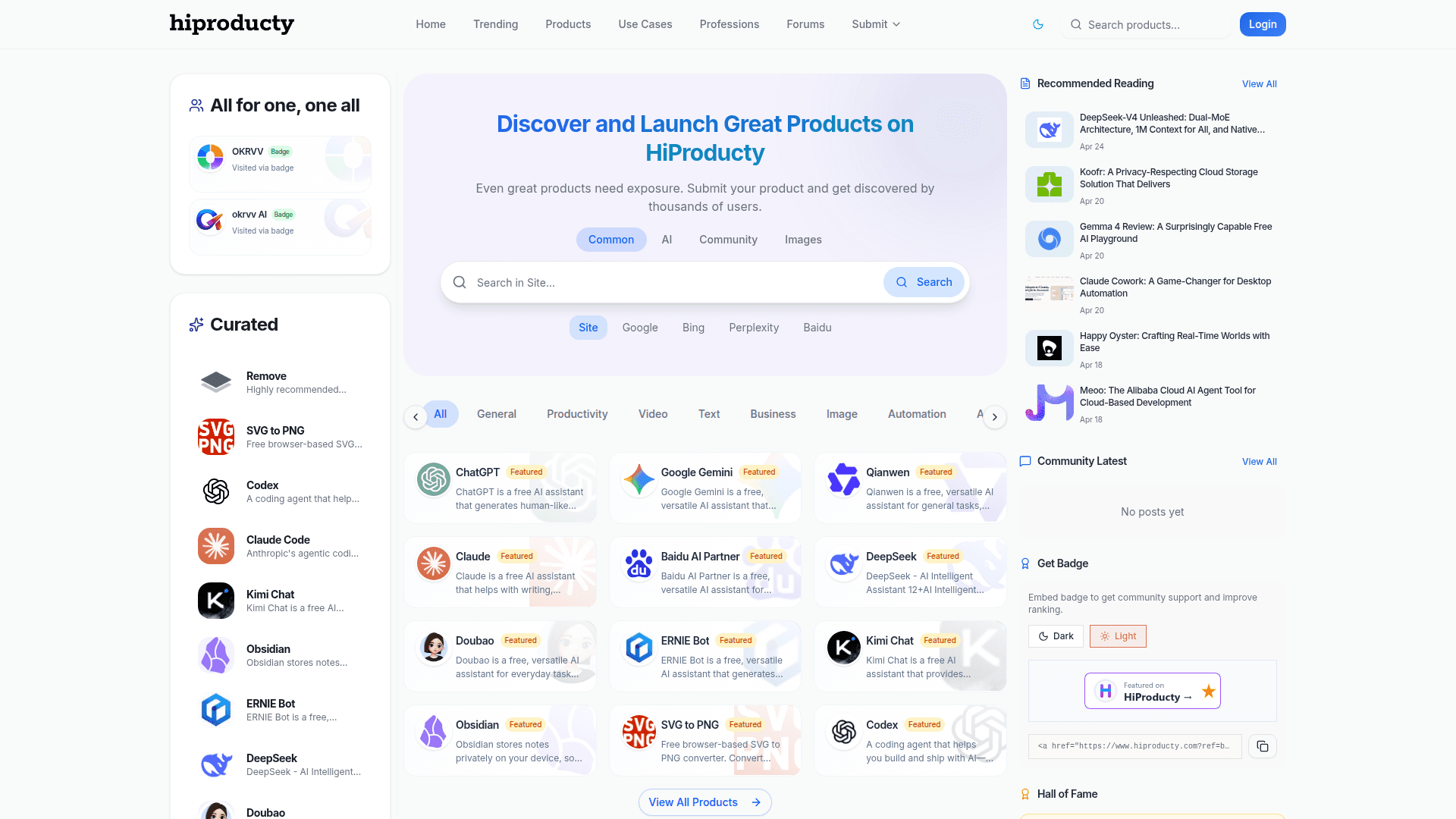 HiProducty - Launch, Discuss & Discover the best products product preview for startup listing on Aura++