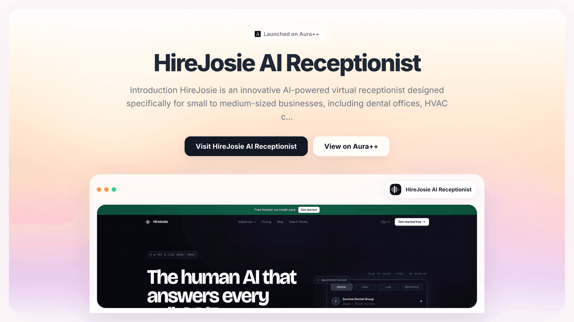 HireJosie AI Receptionist launch story featured image on Aura++
