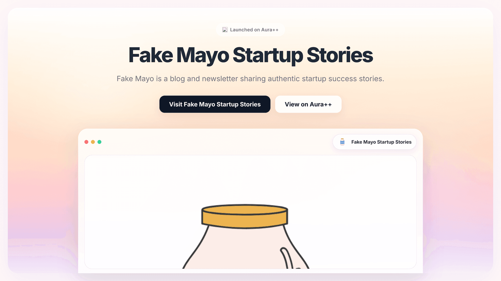 Fake Mayo Startup Stories launch story featured image on Aura++