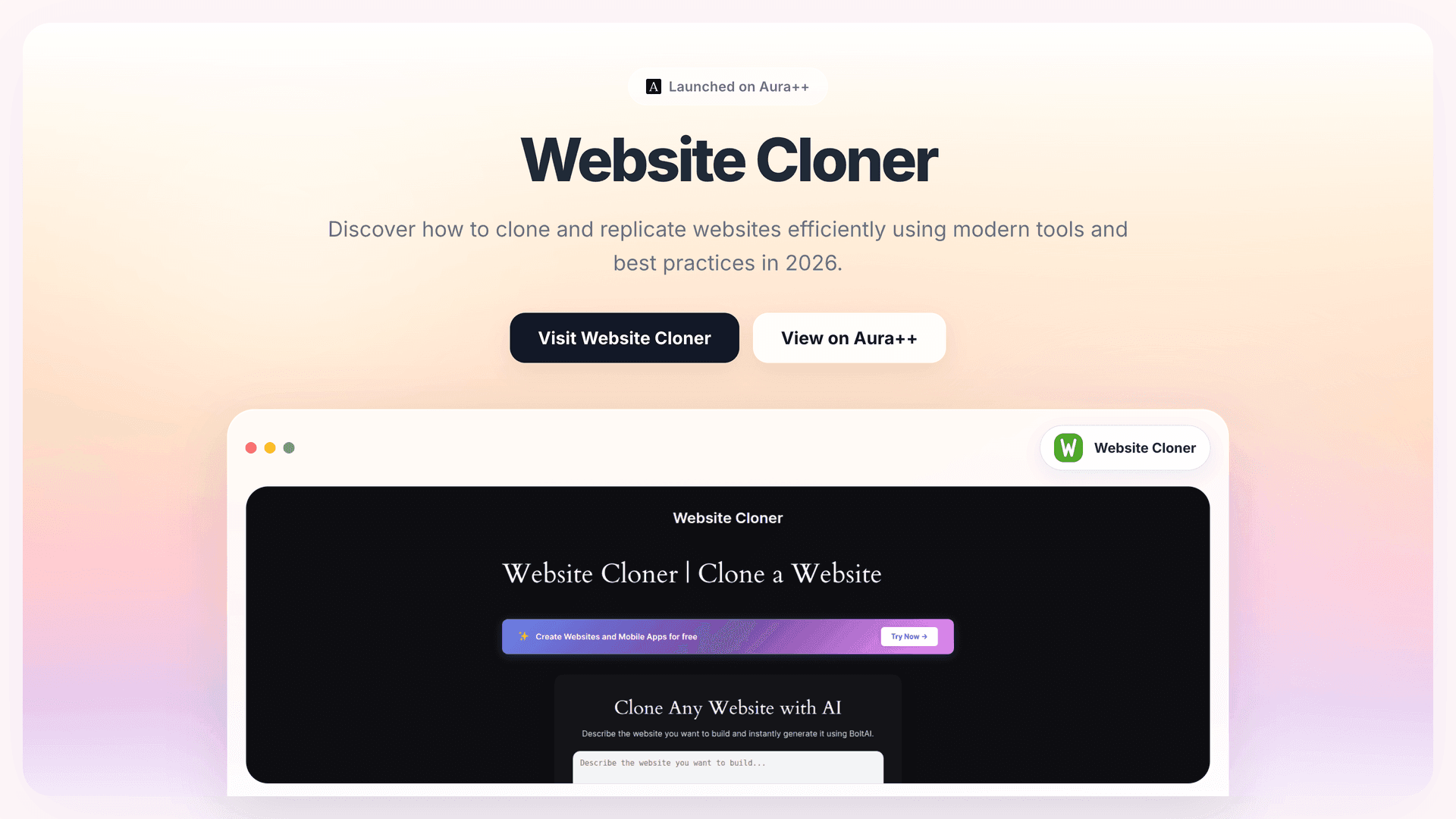 Website Cloner launch story featured image on Aura++