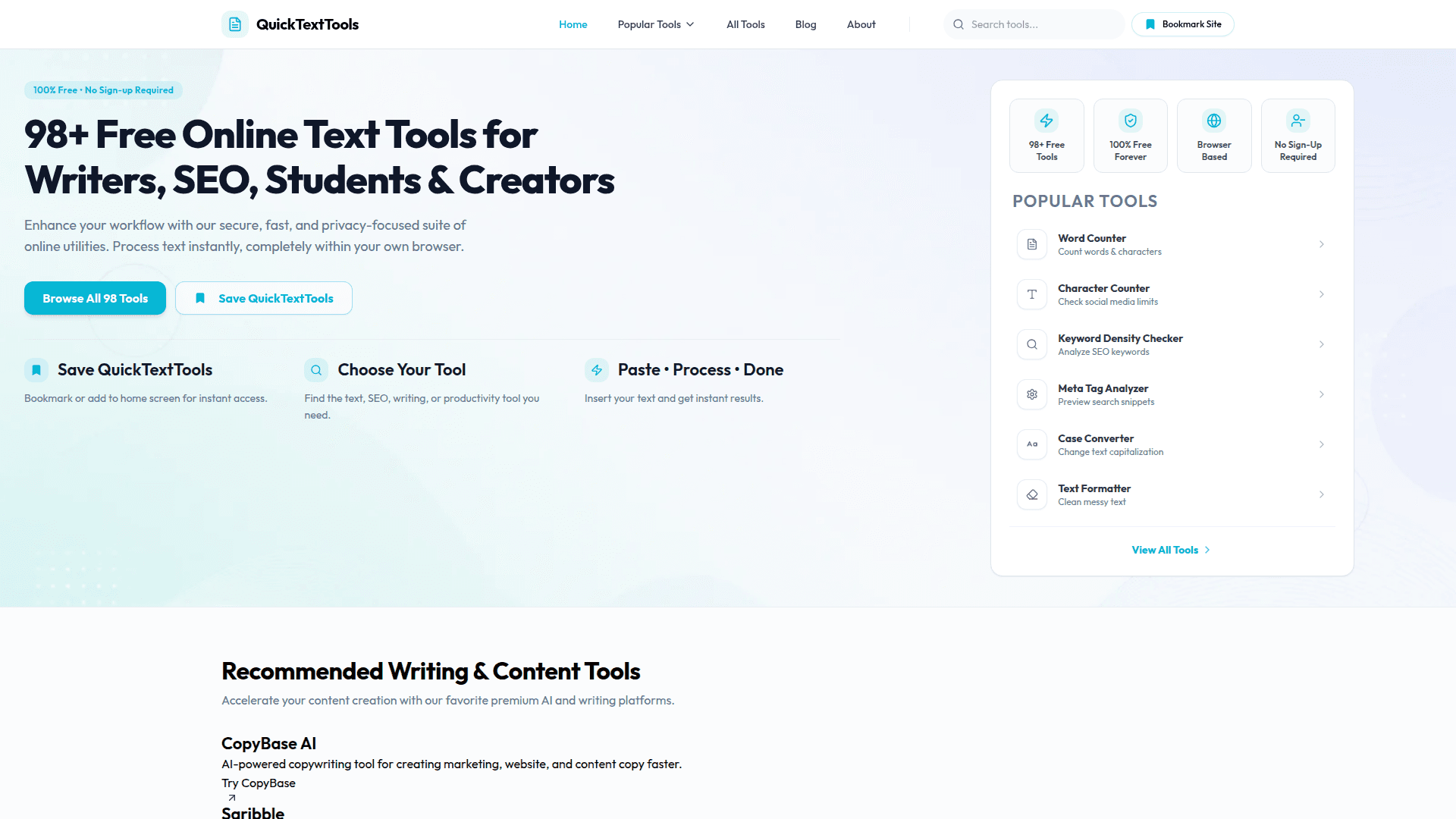 Quick Text Tools product preview for startup listing on Aura++