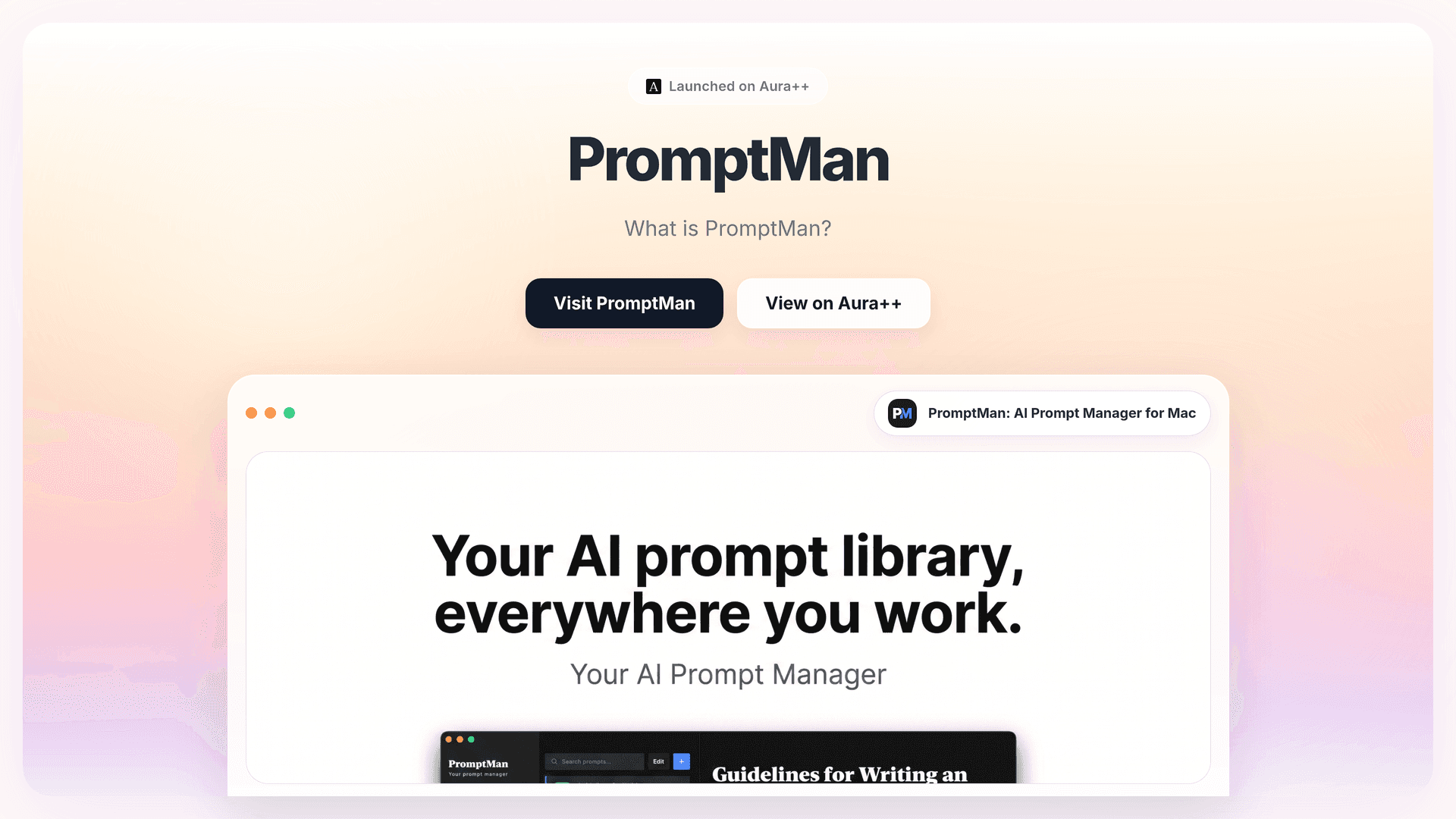 PromptMan: AI Prompt Manager for Mac launch story featured image on Aura++