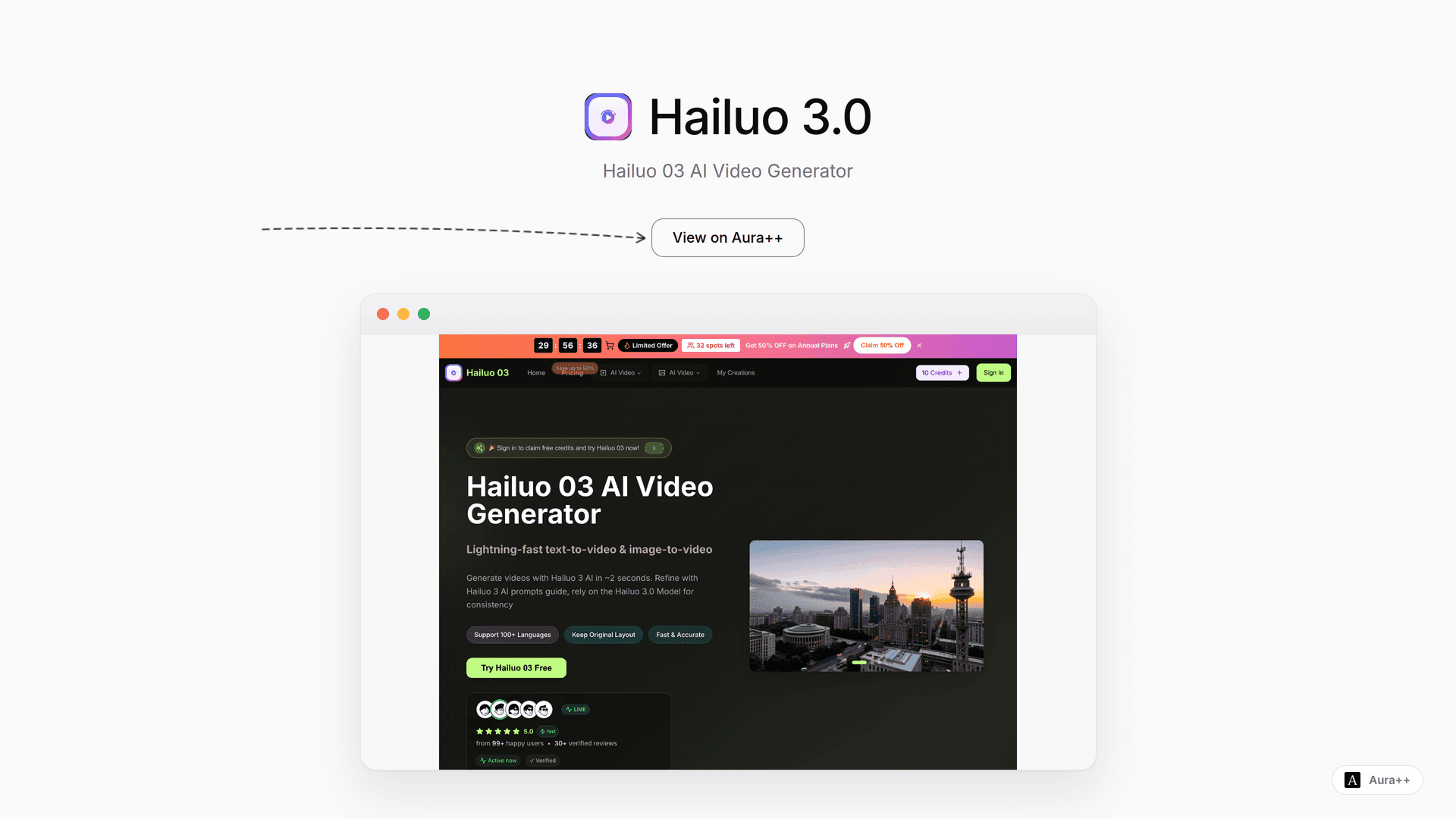 Hailuo 3.0 launch story featured image on Aura++