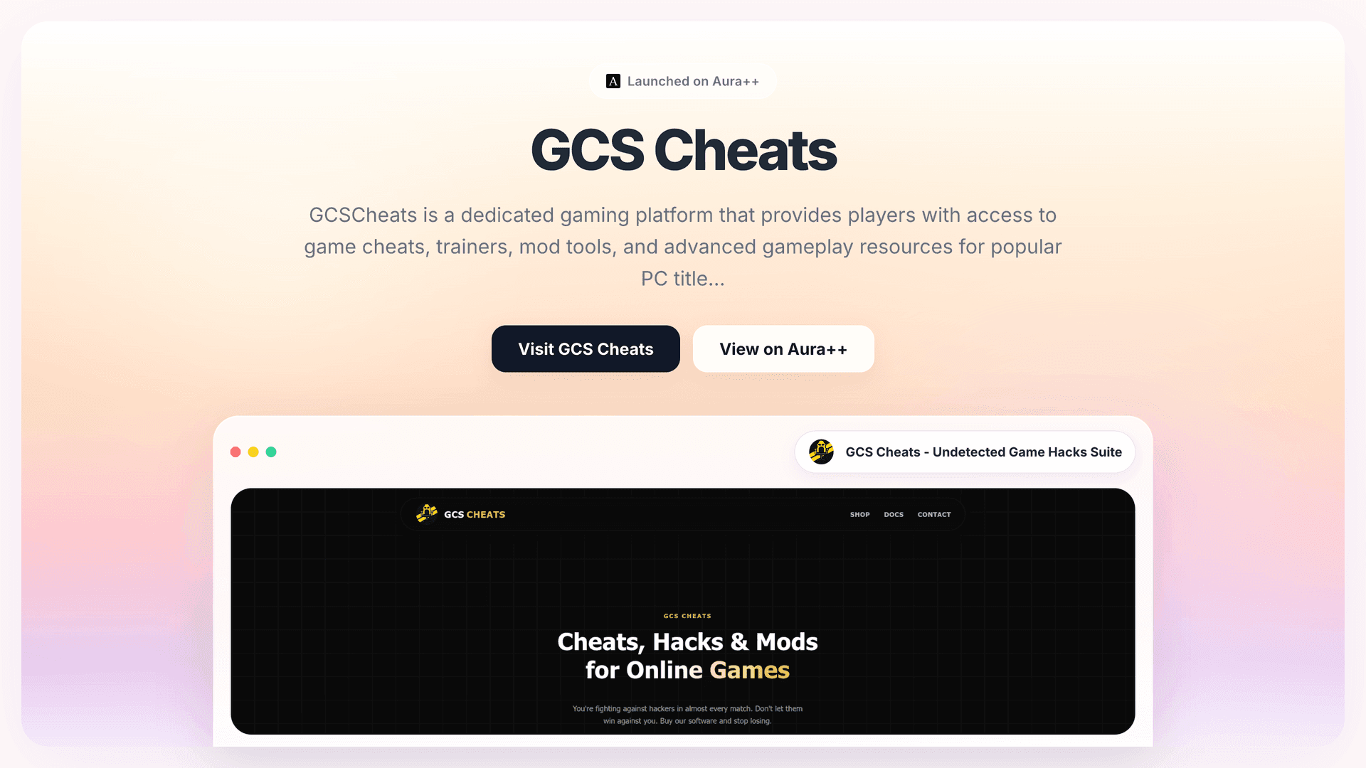 GCS Cheats - Undetected Game Hacks Suite launch story featured image on Aura++