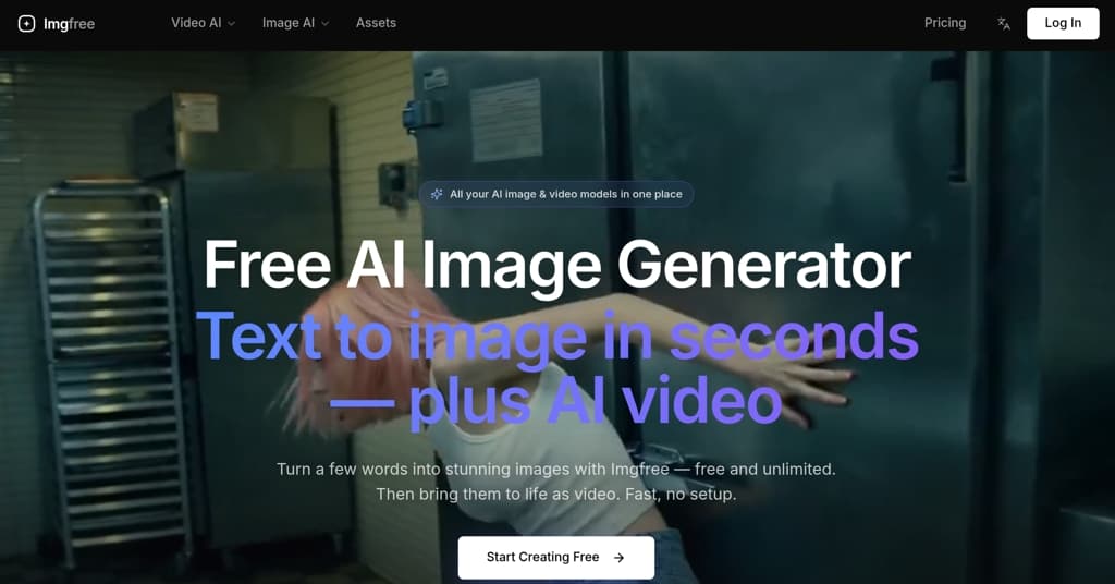 Imgfree AI Image & Video Generator product preview for startup listing on Aura++
