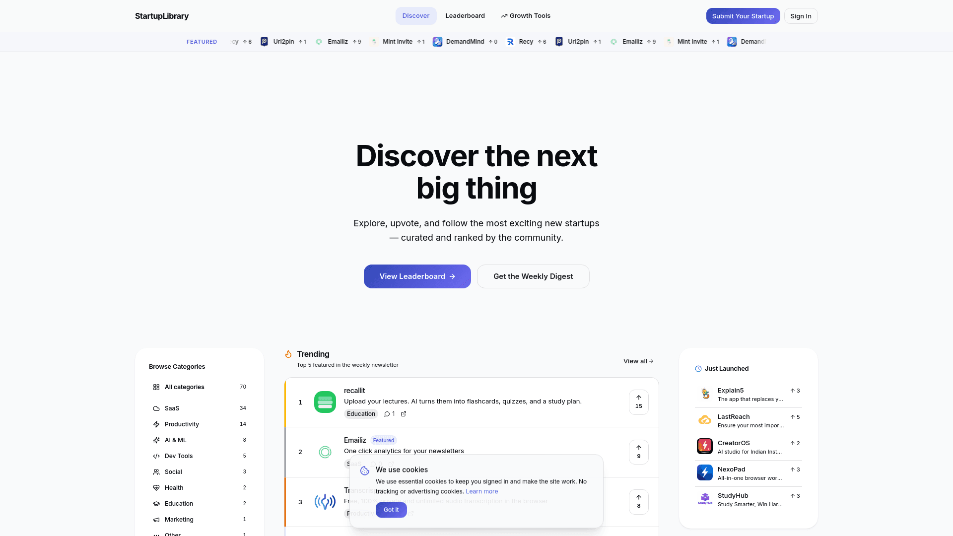 StartupLibrary: Startup Growth & Toolkit Platform product preview for startup listing on Aura++