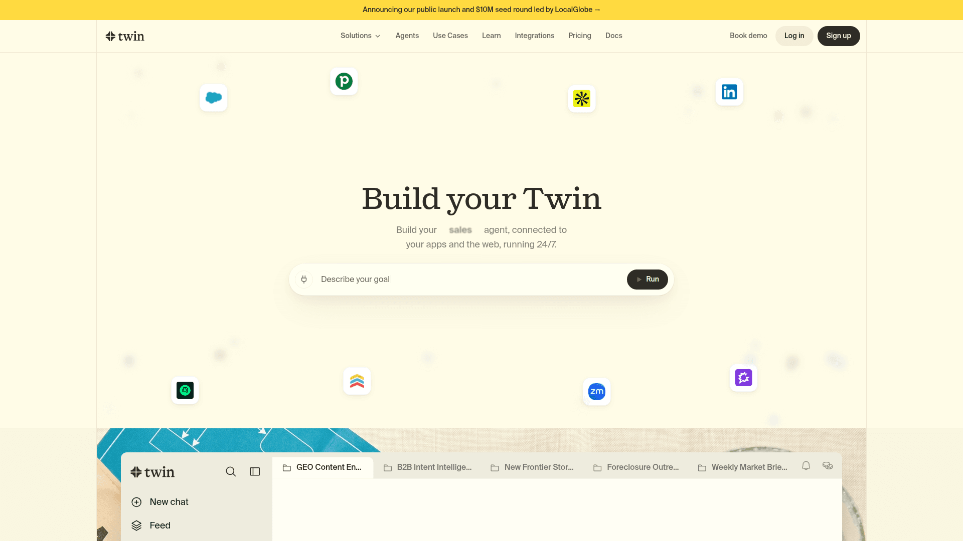 Twin product preview for startup listing on Aura++