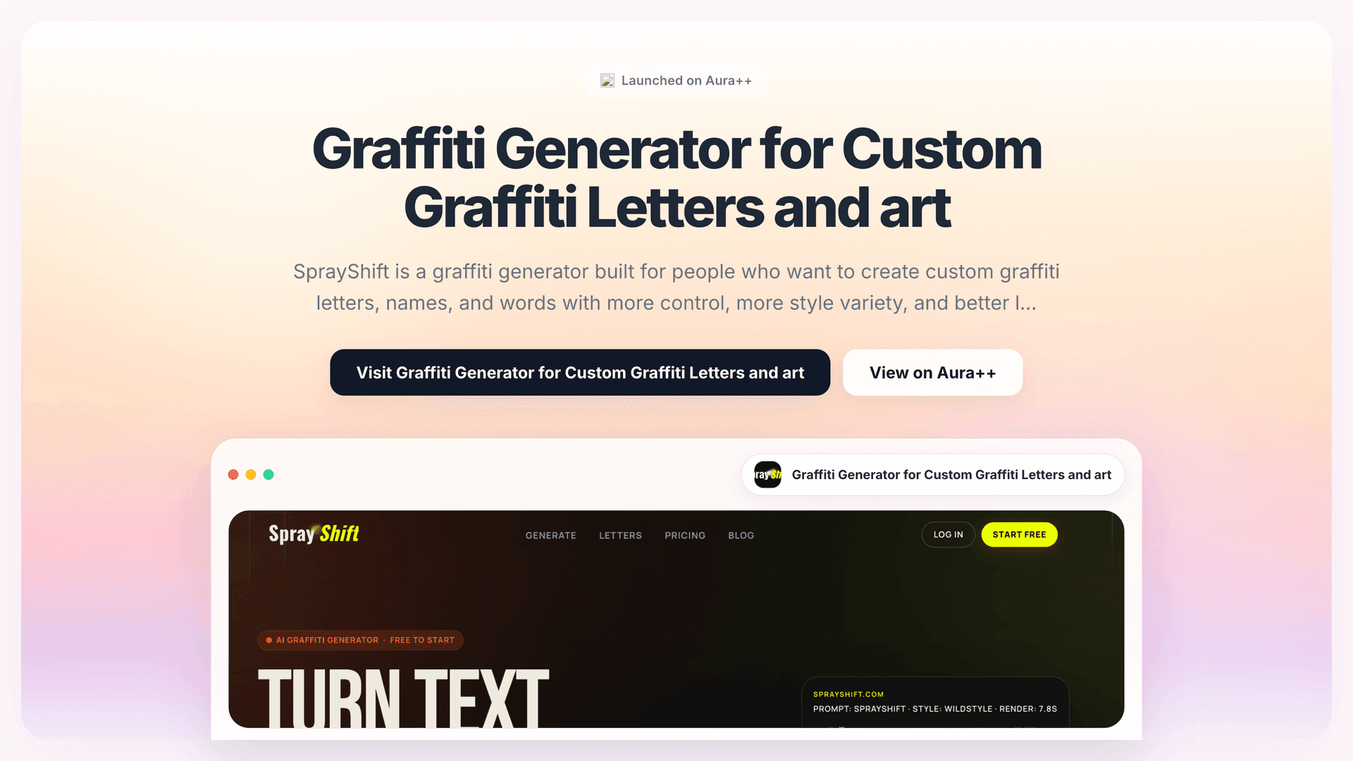 Graffiti Generator for Custom Graffiti Letters and art launch story featured image on Aura++
