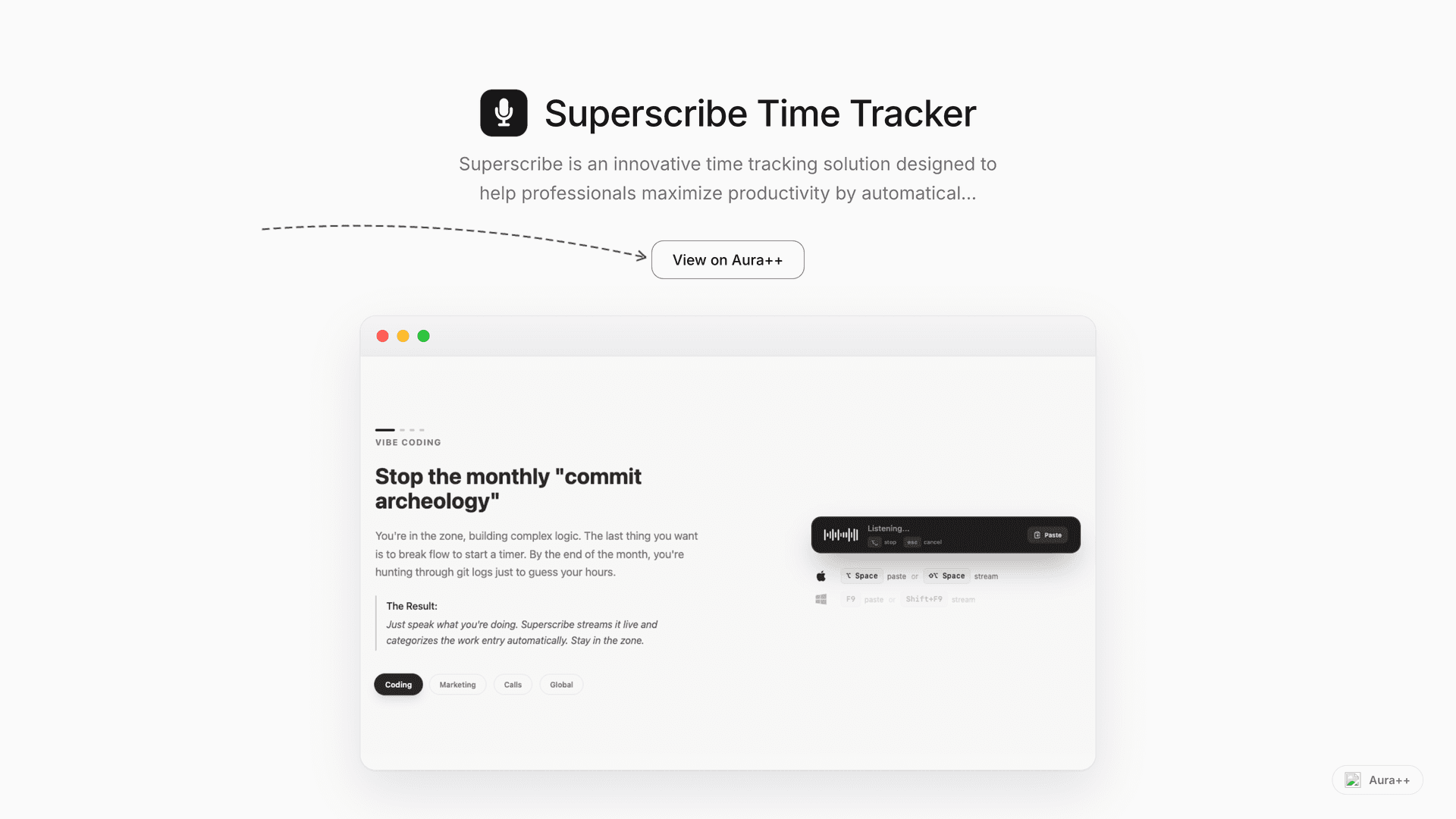 Superscribe Time Tracker launch story featured image on Aura++