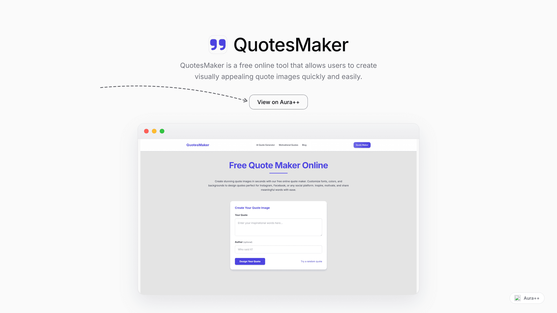 QuotesMaker - Free Quote Image Generator launch story featured image on Aura++