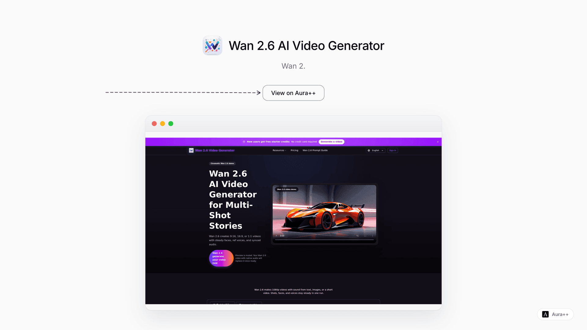 Wan 2.6 AI Video Generator launch story featured image on Aura++