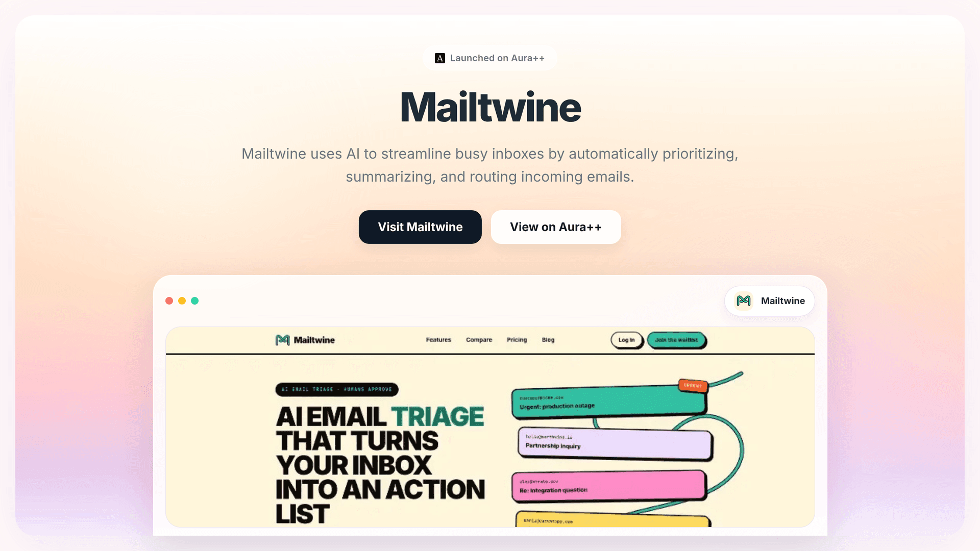 Mailtwine launch story featured image on Aura++