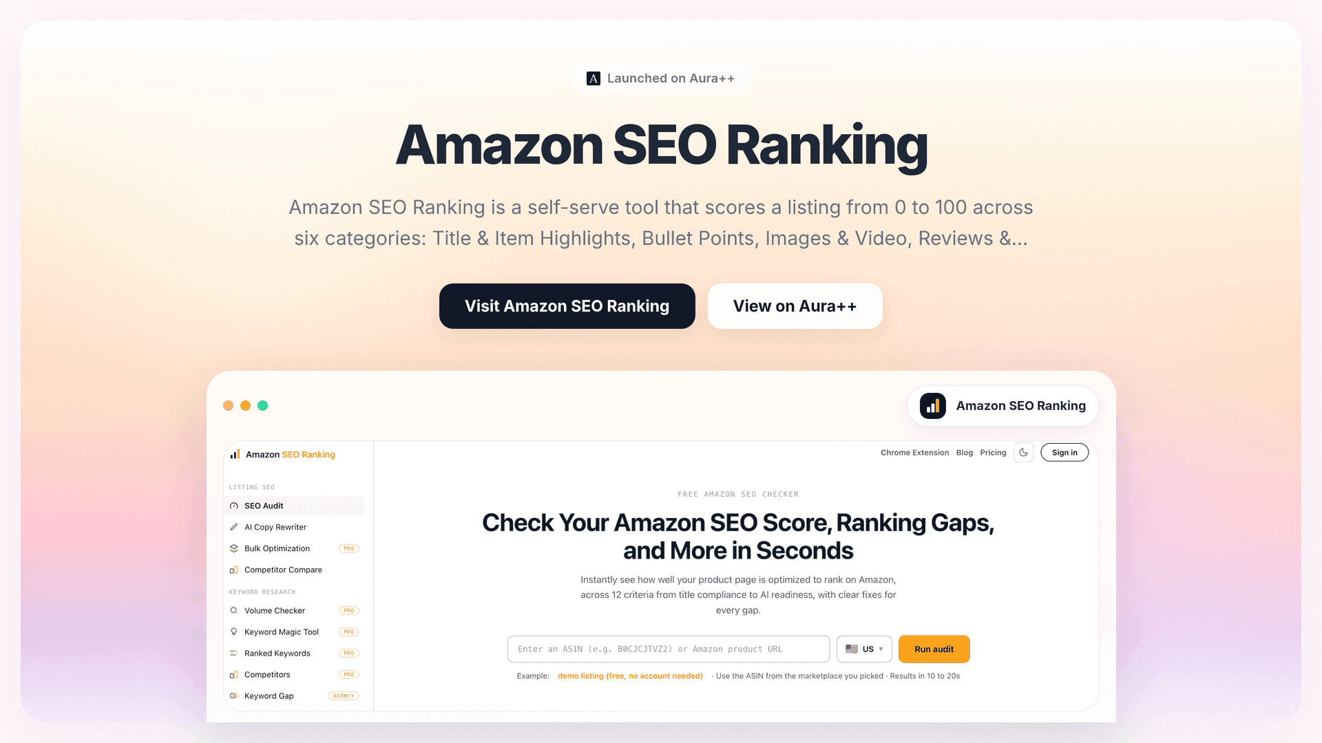 Amazon SEO Ranking launch story featured image on Aura++