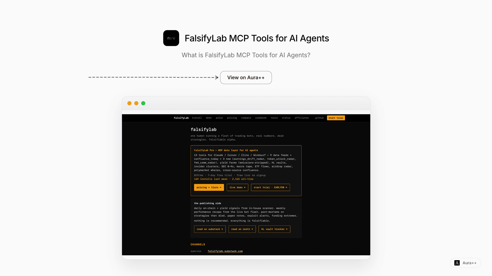 FalsifyLab MCP Tools for AI Agents launch story featured image on Aura++