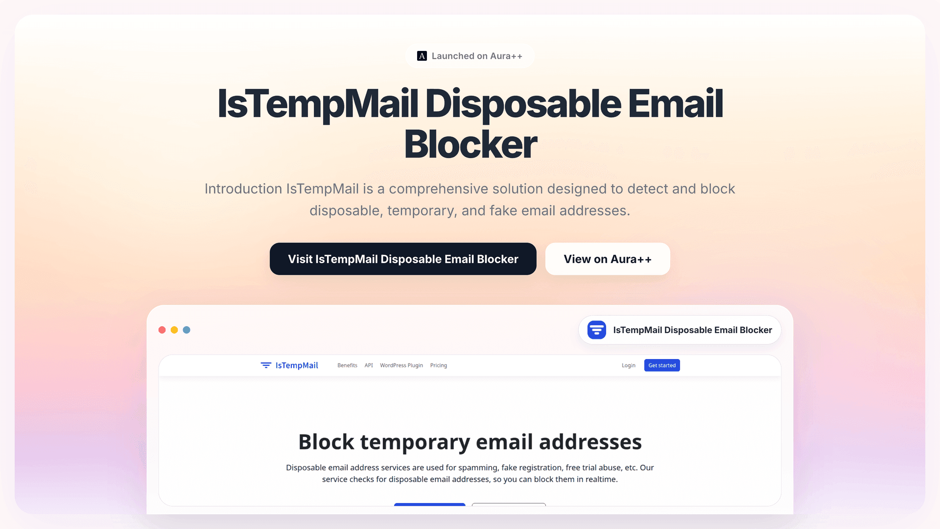 IsTempMail Disposable Email Blocker launch story featured image on Aura++
