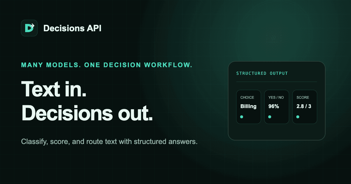 DecisionsApi product preview for startup listing on Aura++