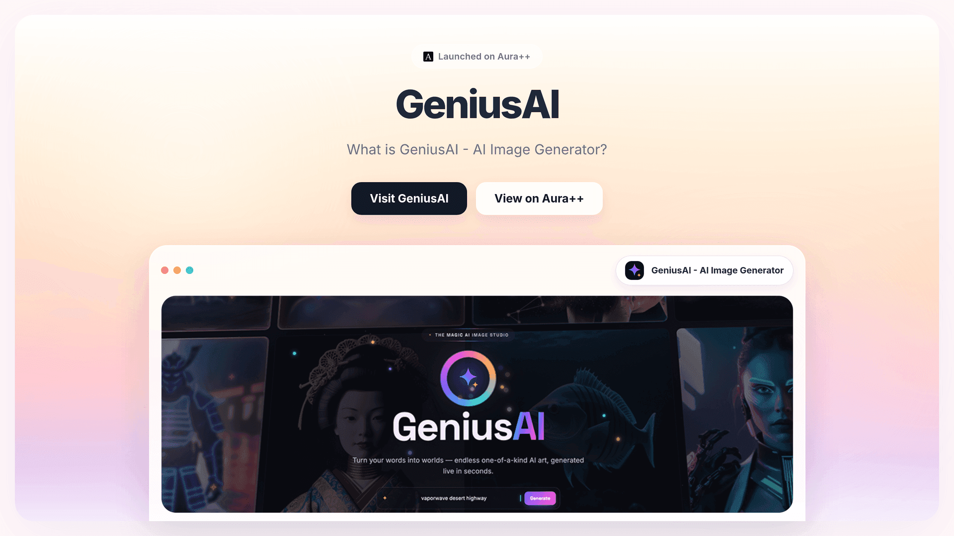 GeniusAI - AI Image Generator launch story featured image on Aura++