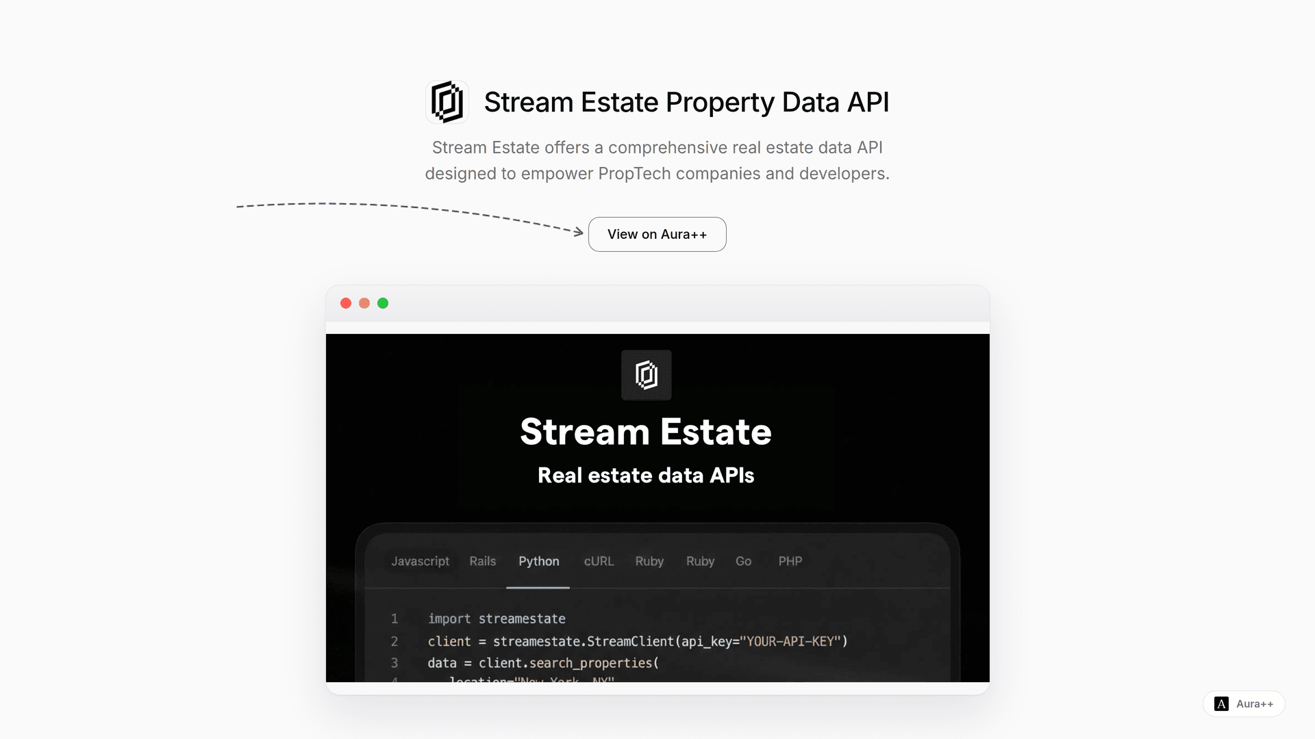Stream Estate Property Data API launch story featured image on Aura++