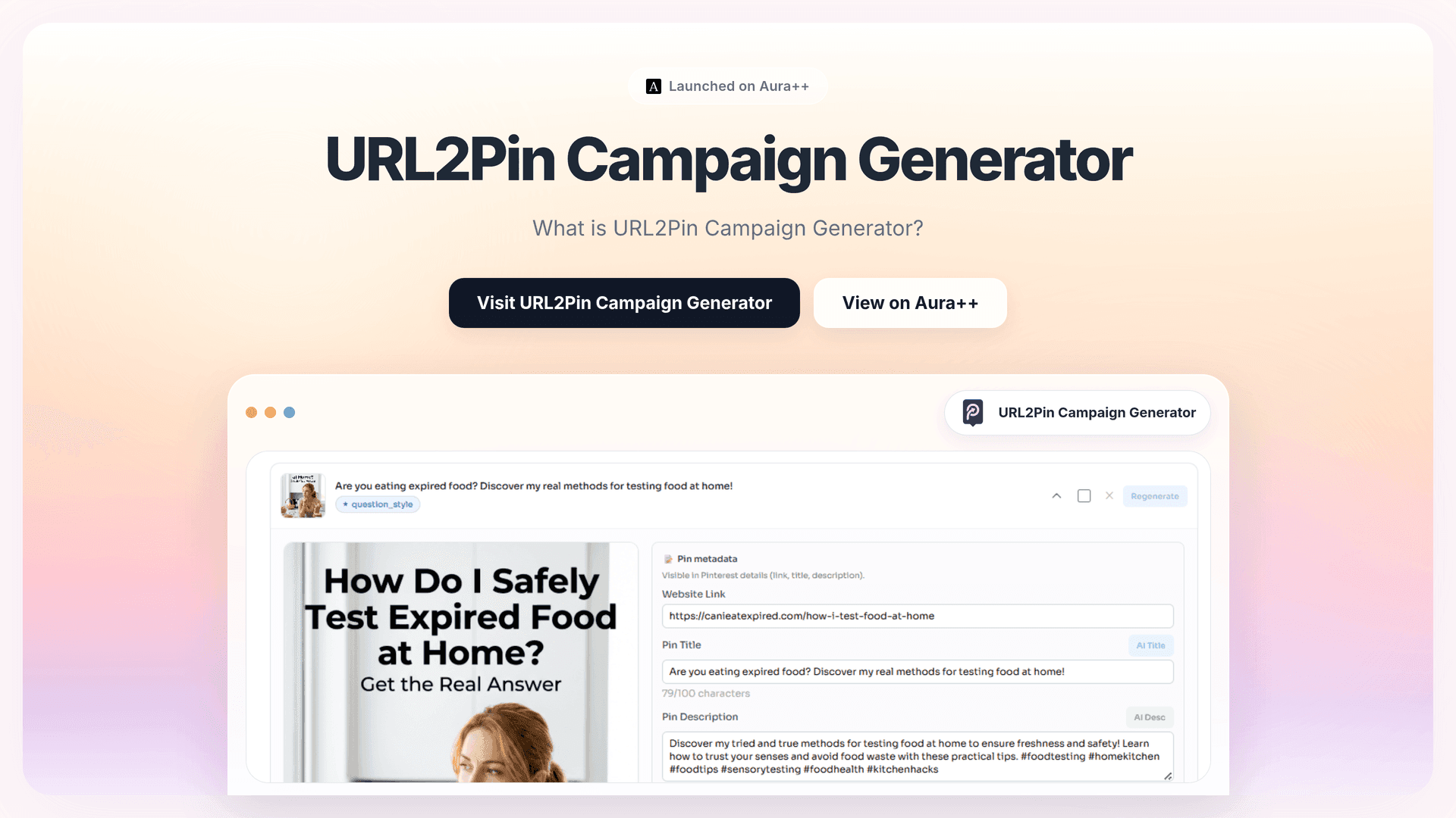 URL2Pin Campaign Generator launch story featured image on Aura++