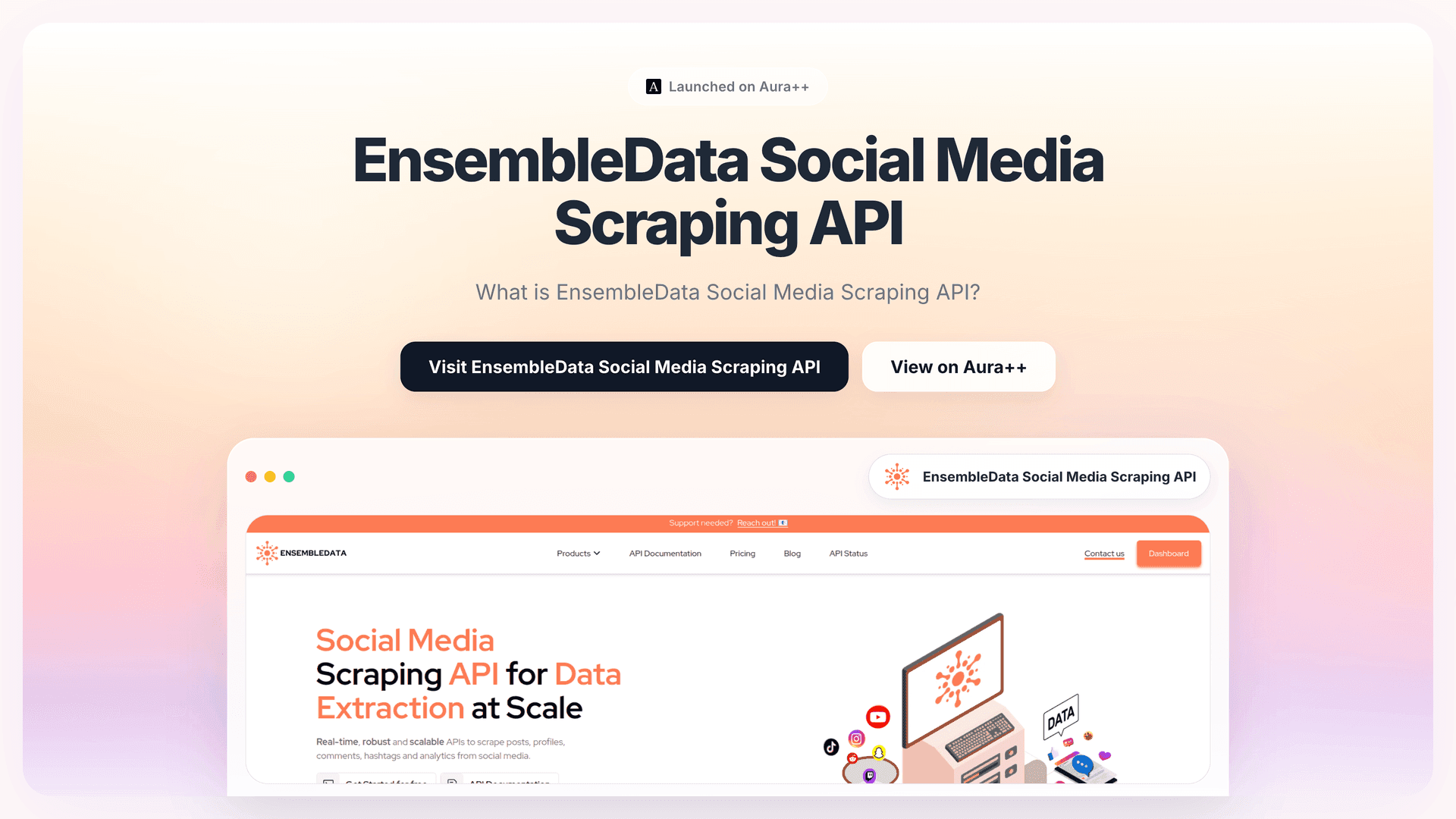 EnsembleData Social Media Scraping API launch story featured image on Aura++