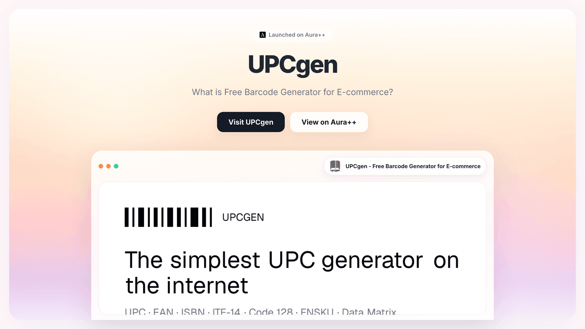 UPCgen - Free Barcode Generator for E-commerce launch story featured image on Aura++