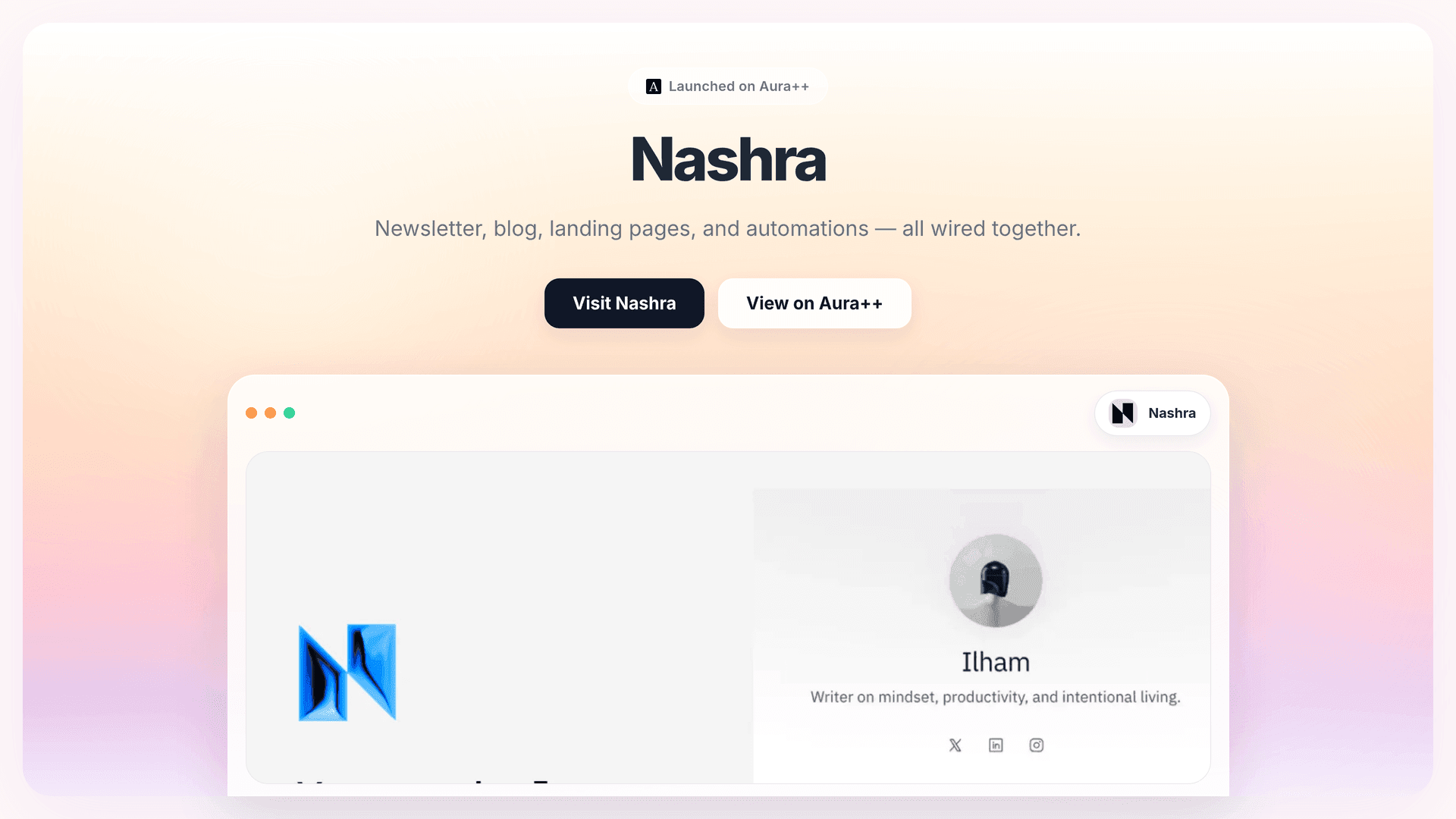 Nashra launch story featured image on Aura++