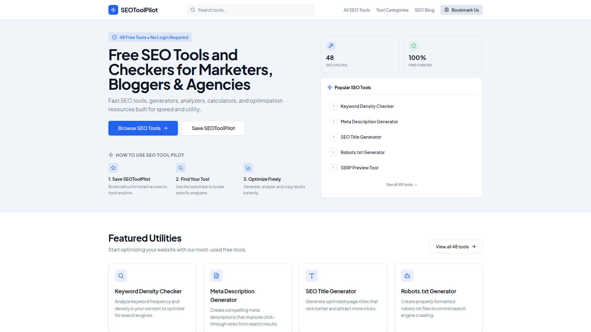 SEO Tool Pilot product preview for startup listing on Aura++
