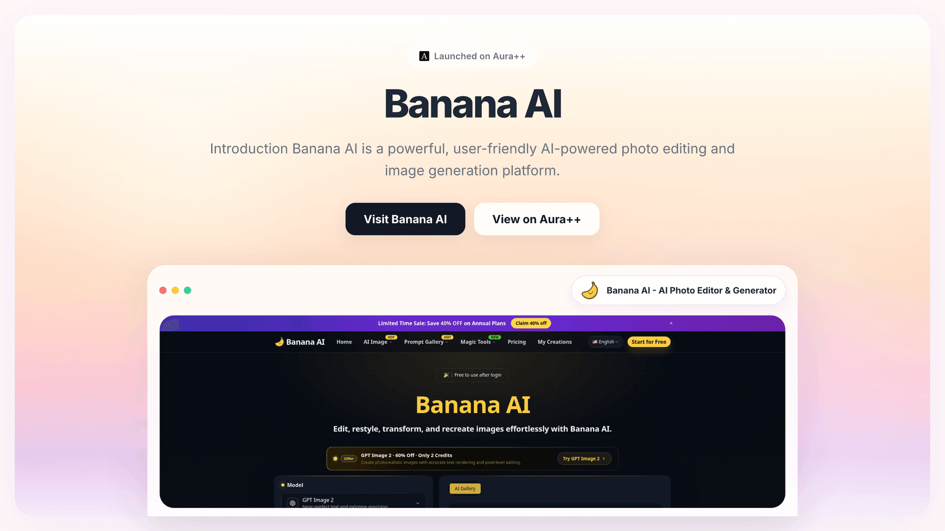 Banana AI - AI Photo Editor & Generator launch story featured image on Aura++