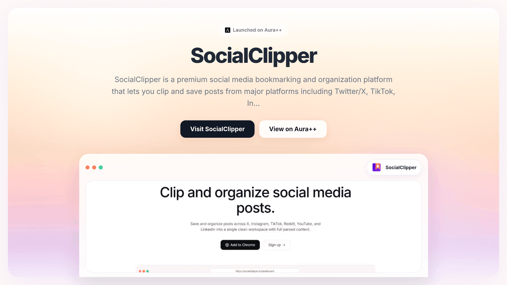 SocialClipper launch story featured image on Aura++