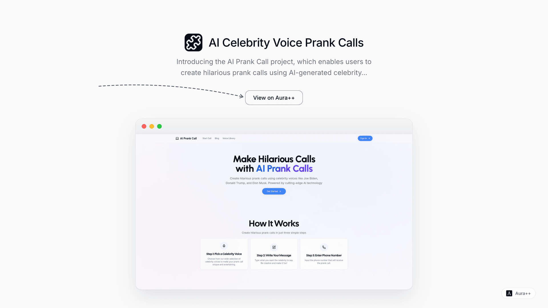 AI Celebrity Voice Prank Calls launch story featured image on Aura++