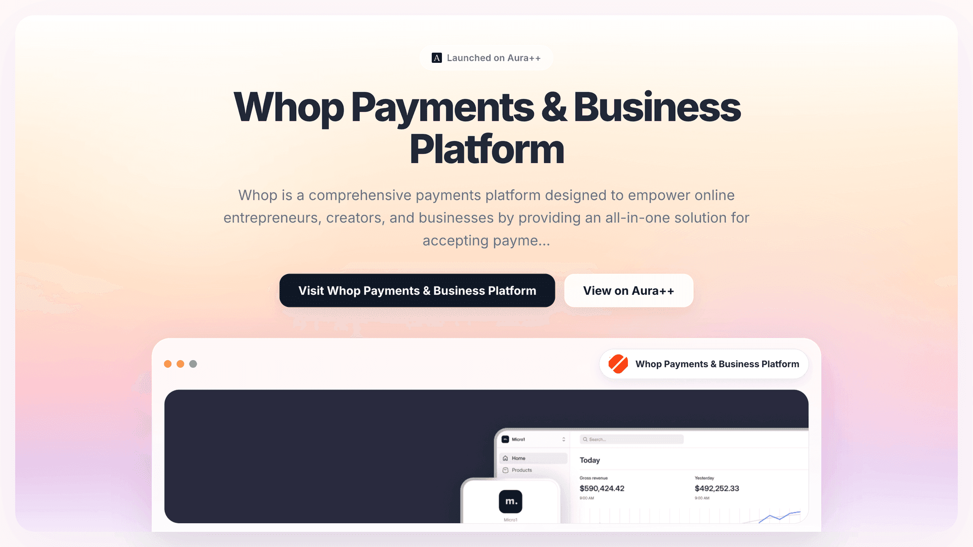 Whop Payments & Business Platform launch story featured image on Aura++