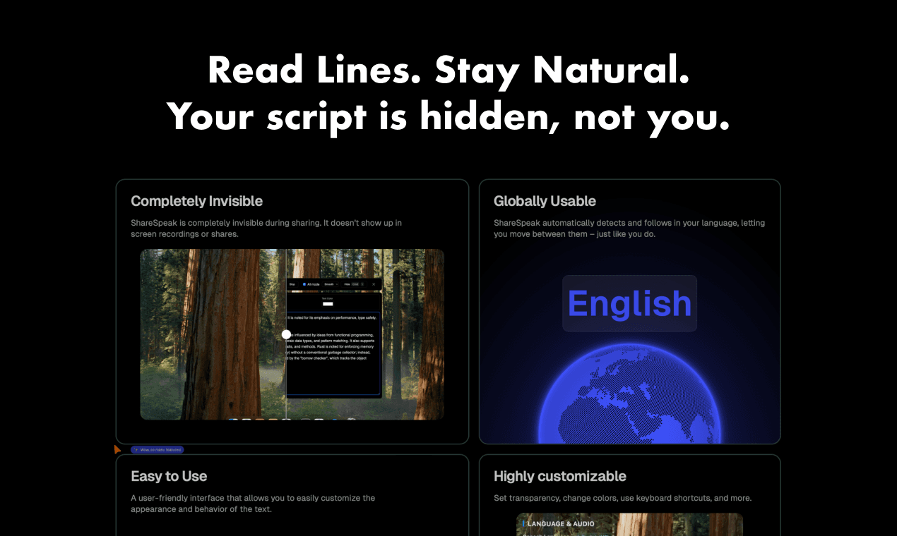 ShareSpeak AI Teleprompter product preview for startup listing on Aura++