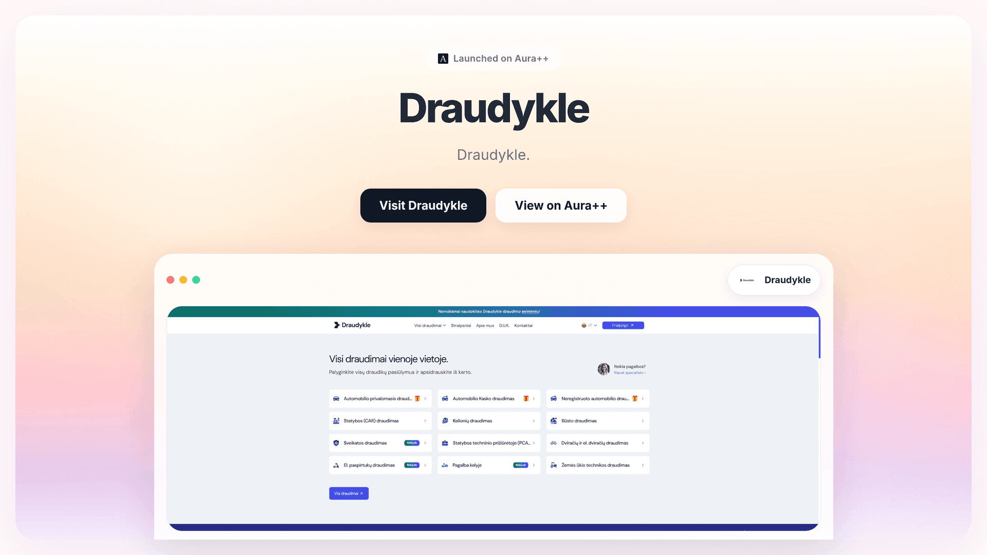 Draudykle launch story featured image on Aura++