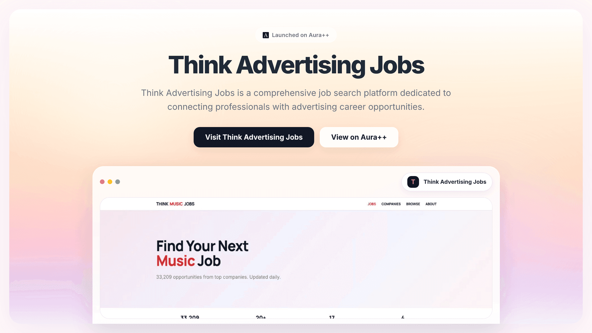 Think Advertising Jobs launch story featured image on Aura++