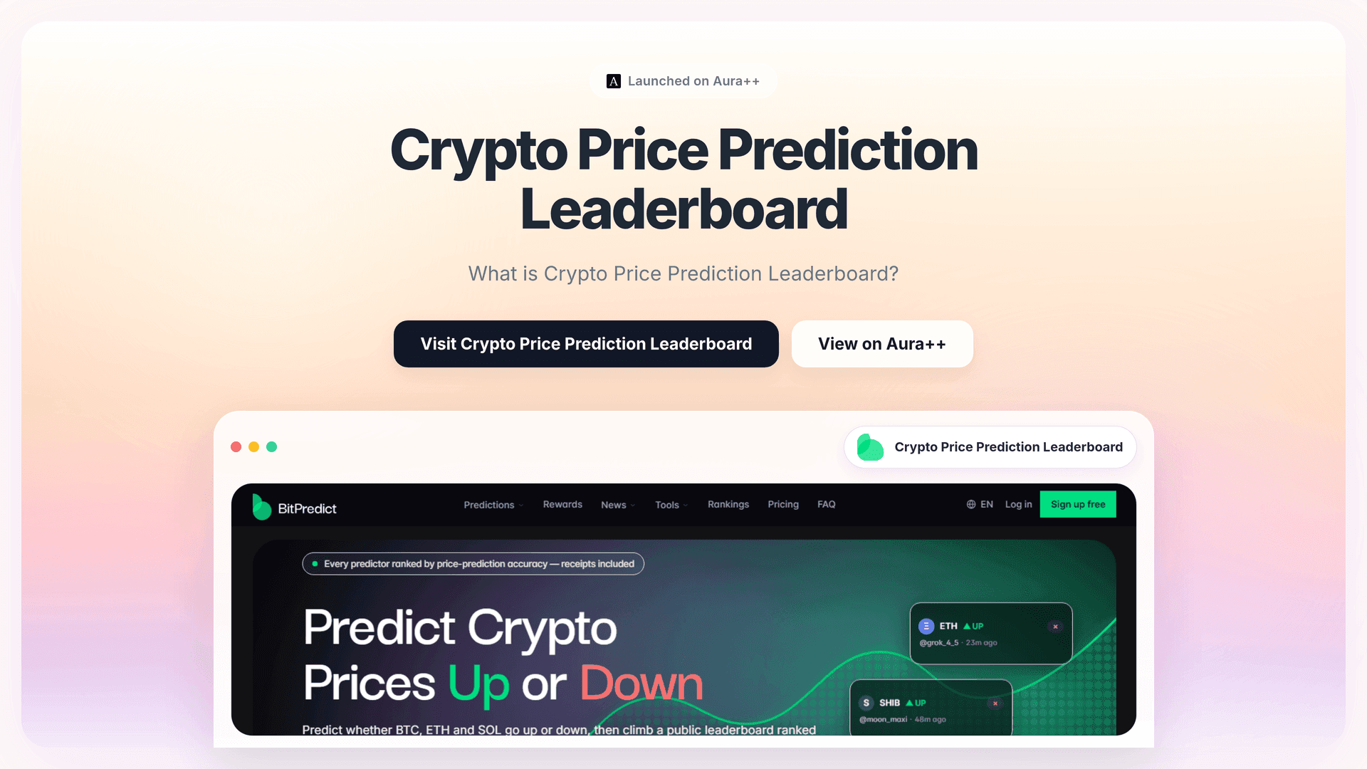 BitPredict - Crypto Price Prediction Leaderboard launch story featured image on Aura++
